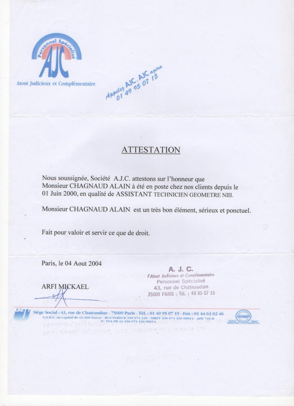 Attestation ajc